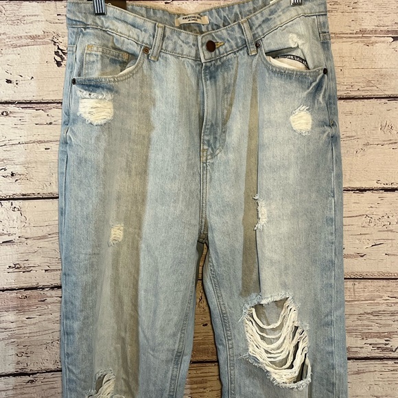 AMERICAN BAZI Jeans Distressed High Rise Wide Leg Light Wash-13 - Picture 3 of 3